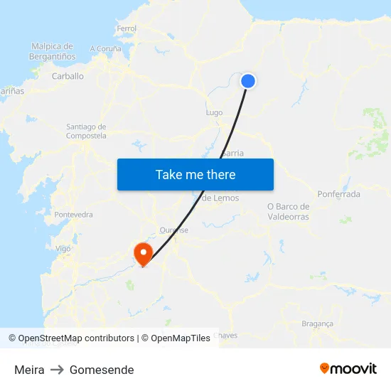 Meira to Gomesende map