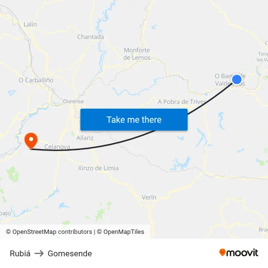 Rubiá to Gomesende map