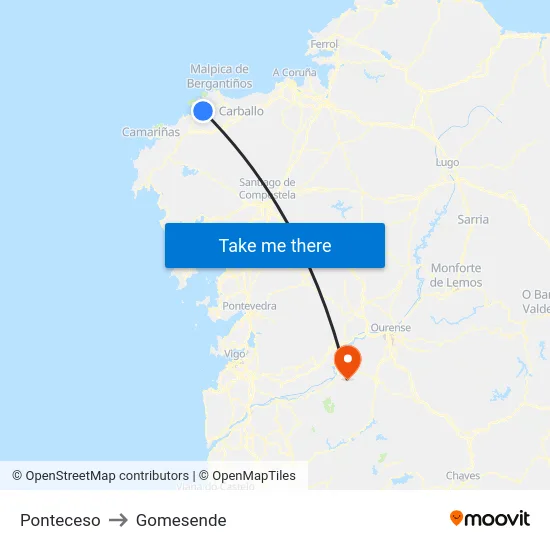 Ponteceso to Gomesende map