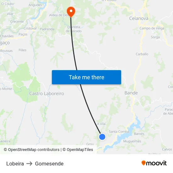 Lobeira to Gomesende map