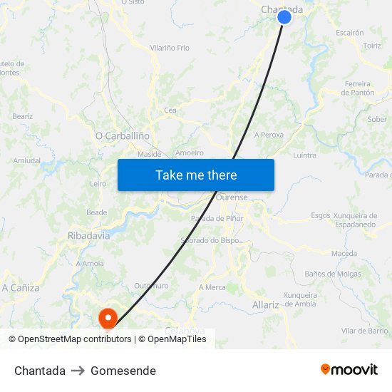 Chantada to Gomesende map