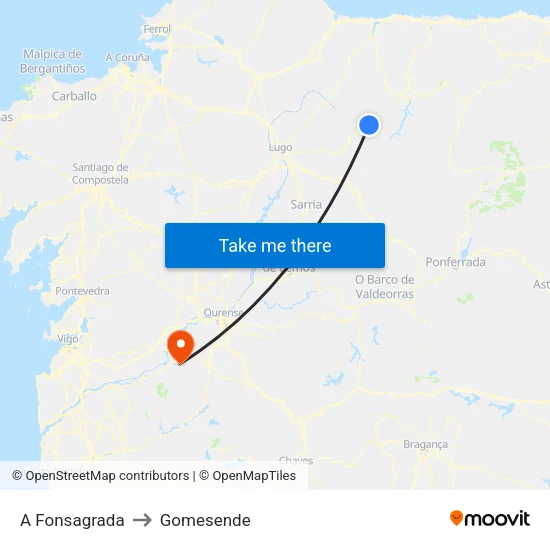 A Fonsagrada to Gomesende map