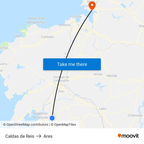Caldas de Reis to Ares map
