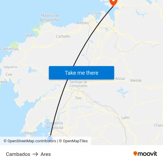 Cambados to Ares map