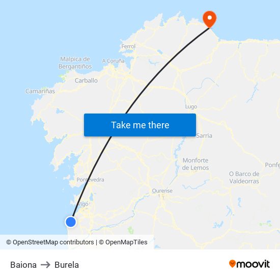 Baiona to Burela map