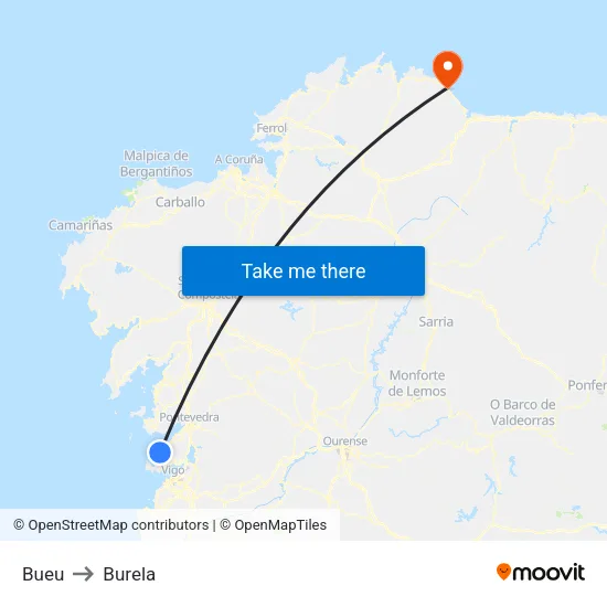 Bueu to Burela map