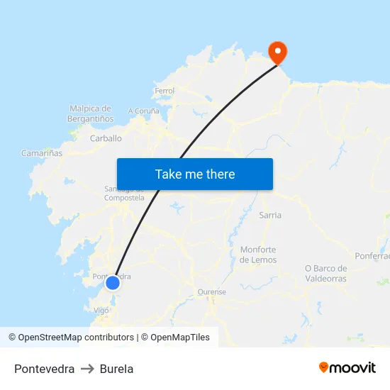 Pontevedra to Burela map