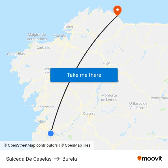 Salceda De Caselas to Burela map