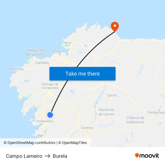 Campo Lameiro to Burela map