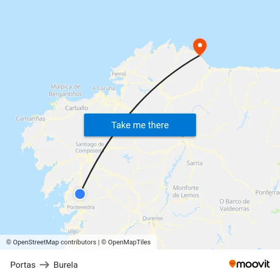 Portas to Burela map