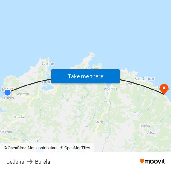 Cedeira to Burela map