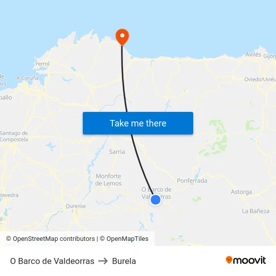 O Barco de Valdeorras to Burela map