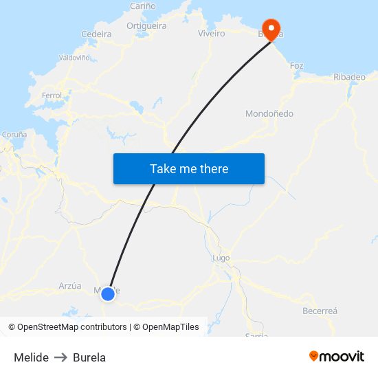 Melide to Burela map