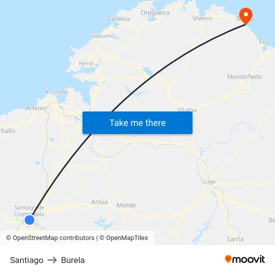 Santiago to Burela map