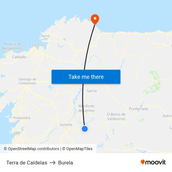 Terra de Caldelas to Burela map