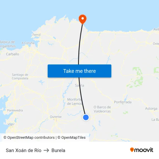 San Xoán de Río to Burela map