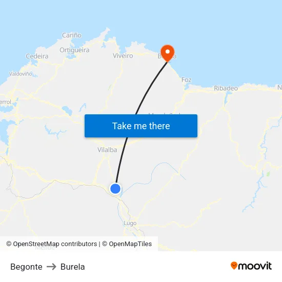 Begonte to Burela map
