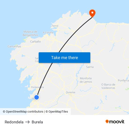 Redondela to Burela map