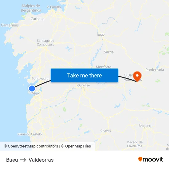 Bueu to Valdeorras map