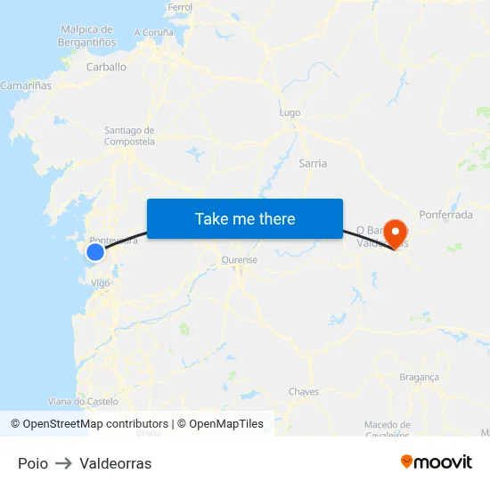 Poio to Valdeorras map