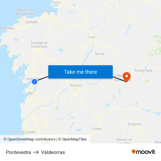 Pontevedra to Valdeorras map
