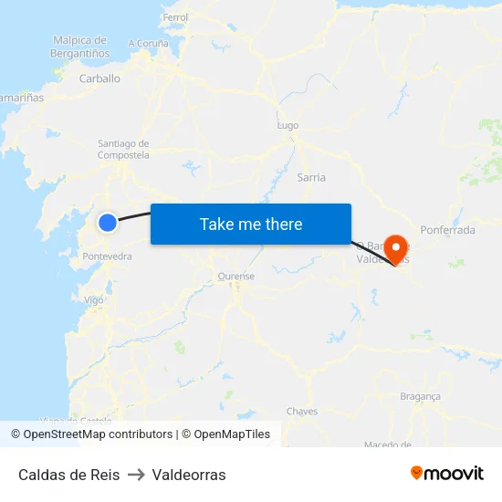 Caldas de Reis to Valdeorras map