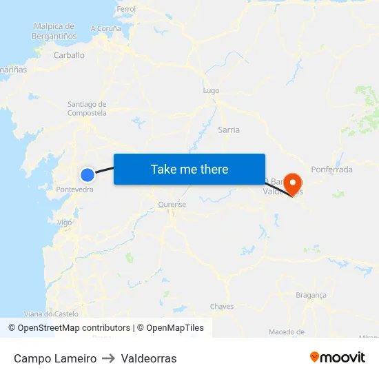 Campo Lameiro to Valdeorras map