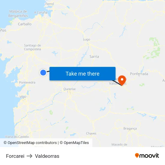 Forcarei to Valdeorras map