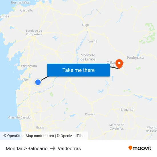 Mondariz-Balneario to Valdeorras map