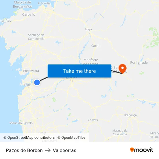 Pazos de Borbén to Valdeorras map