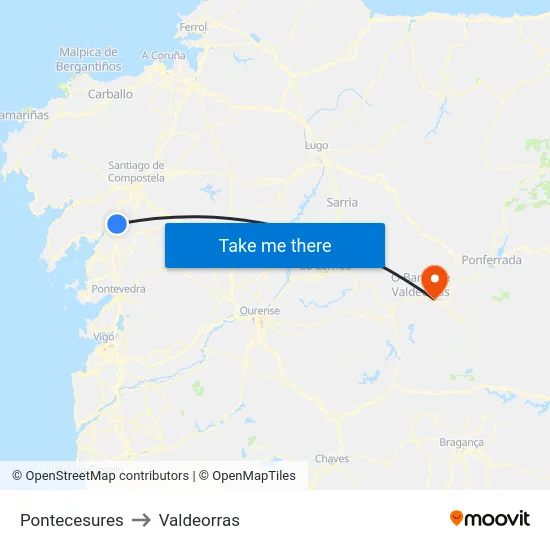 Pontecesures to Valdeorras map