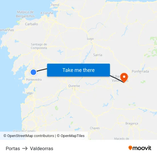 Portas to Valdeorras map