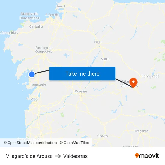 Vilagarcía de Arousa to Valdeorras map