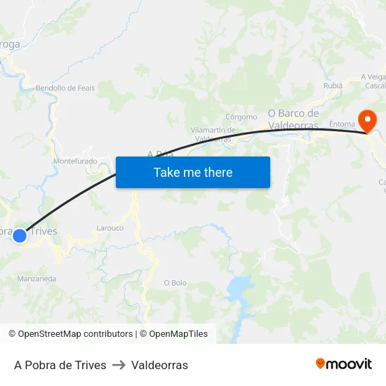 A Pobra de Trives to Valdeorras map
