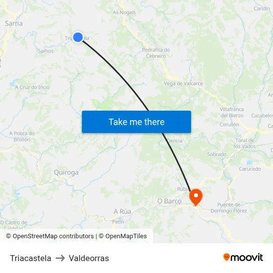 Triacastela to Valdeorras map