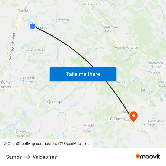 Samos to Valdeorras map
