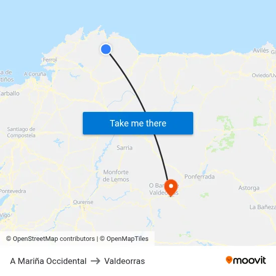 A Mariña Occidental to Valdeorras map