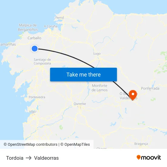 Tordoia to Valdeorras map
