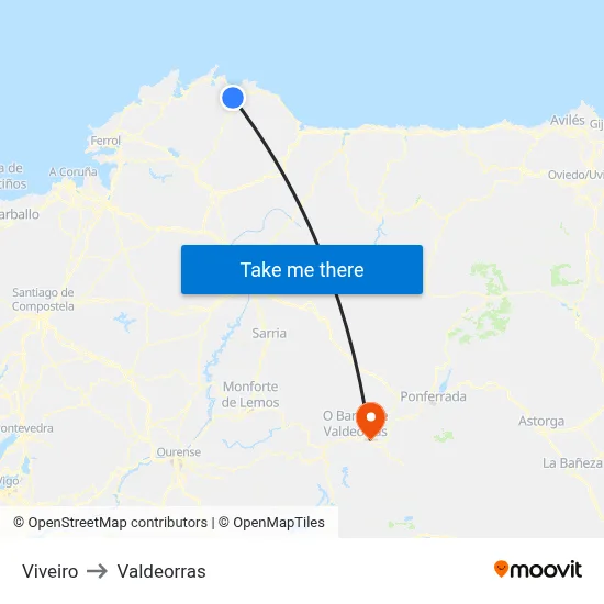Viveiro to Valdeorras map