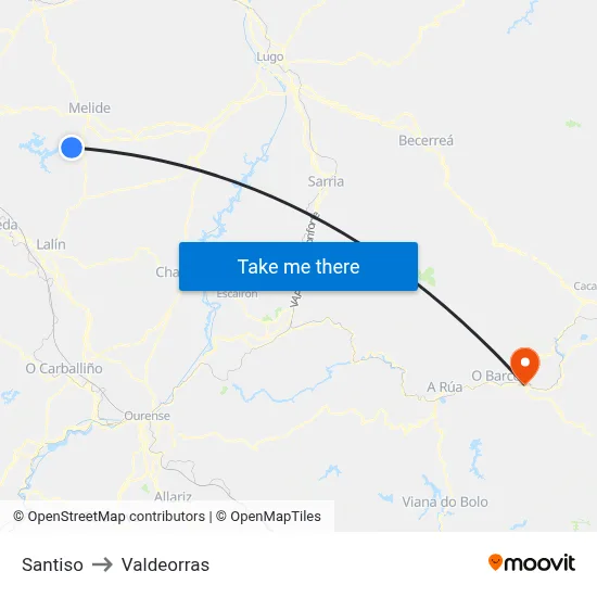 Santiso to Valdeorras map