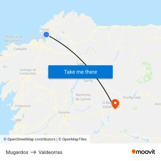 Mugardos to Valdeorras map