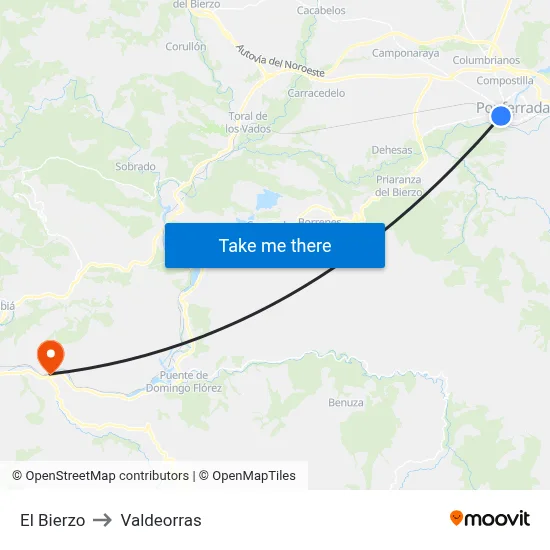El Bierzo to Valdeorras map