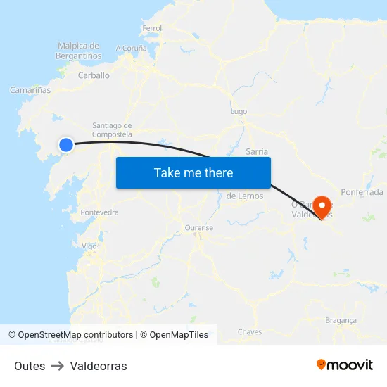 Outes to Valdeorras map
