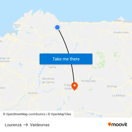 Lourenzá to Valdeorras map