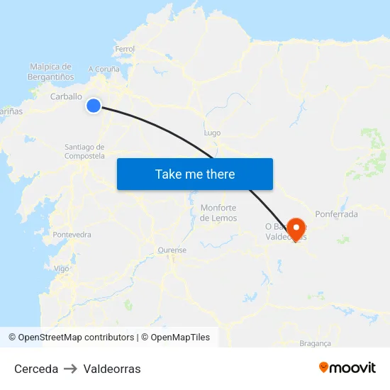 Cerceda to Valdeorras map