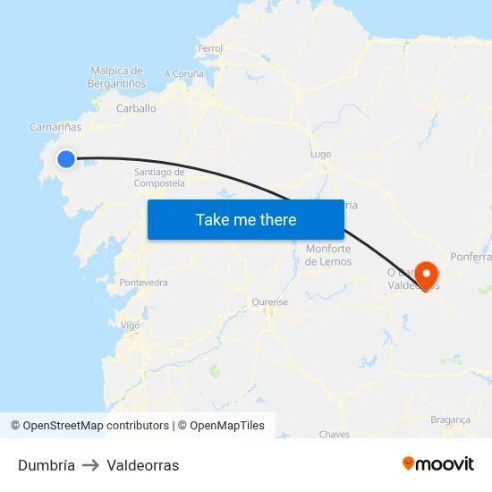 Dumbría to Valdeorras map