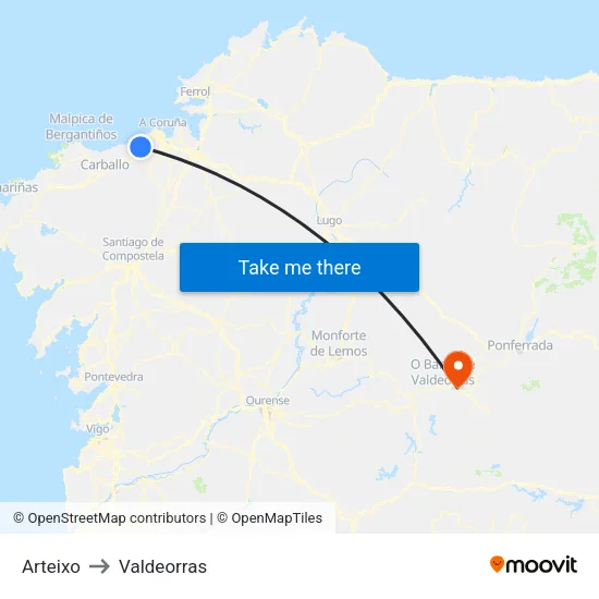 Arteixo to Valdeorras map