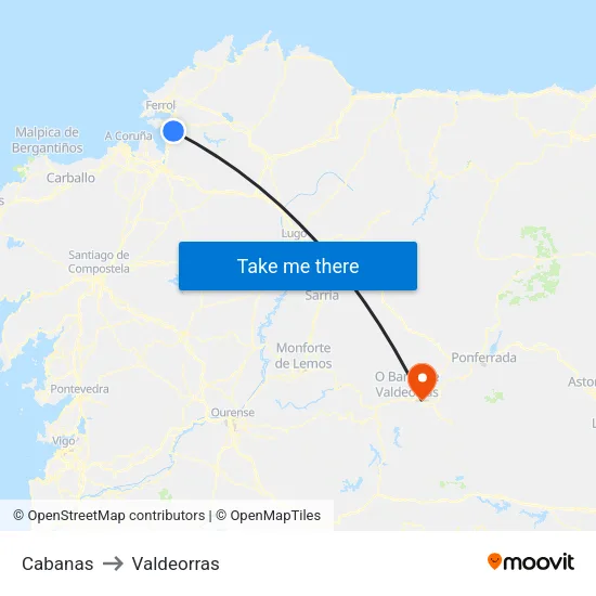 Cabanas to Valdeorras map