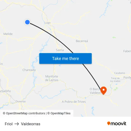 Friol to Valdeorras map