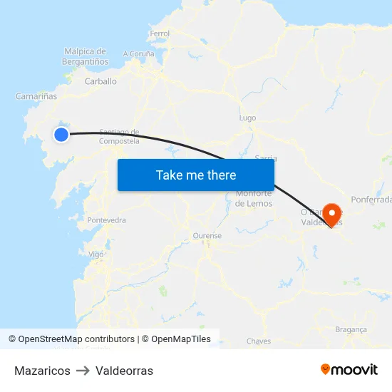 Mazaricos to Valdeorras map
